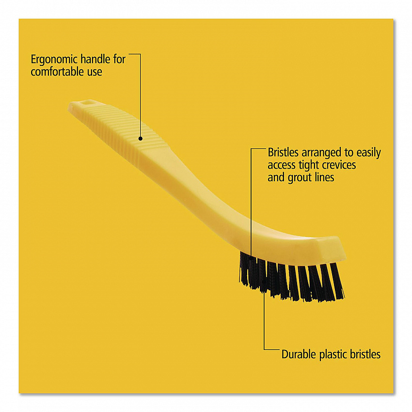 Synthetic-Fill Tile and Grout Brush, Black Plastic Bristles, 2.5" Brush, 8.5" Yellow Plastic Handle (9B56BLA)