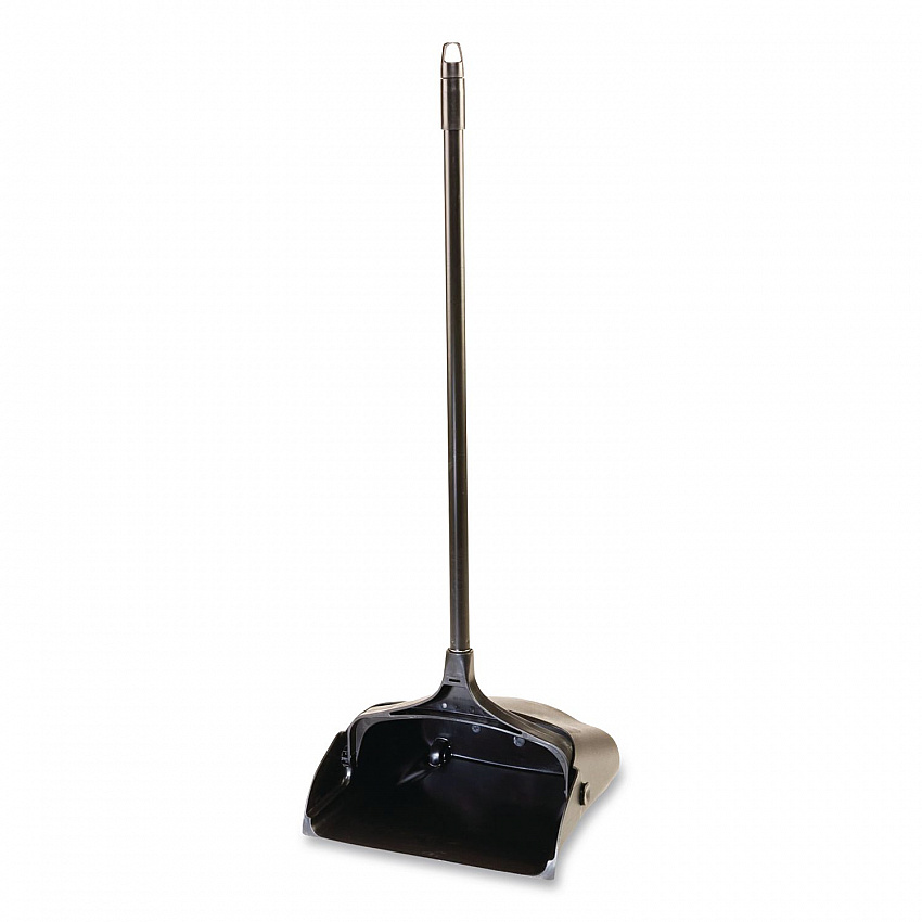 Lobby Pro Upright Dustpan with Wheels, 12.5 x 37,  27.5" Handle, Polypropylene/Vinyl Coat, Black (253100BK)