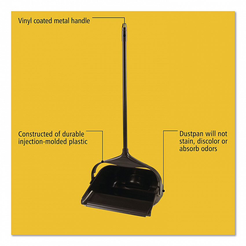Lobby Pro Upright Dustpan with Wheels, 12.5 x 37,  27.5" Handle, Polypropylene/Vinyl Coat, Black (253100BK)