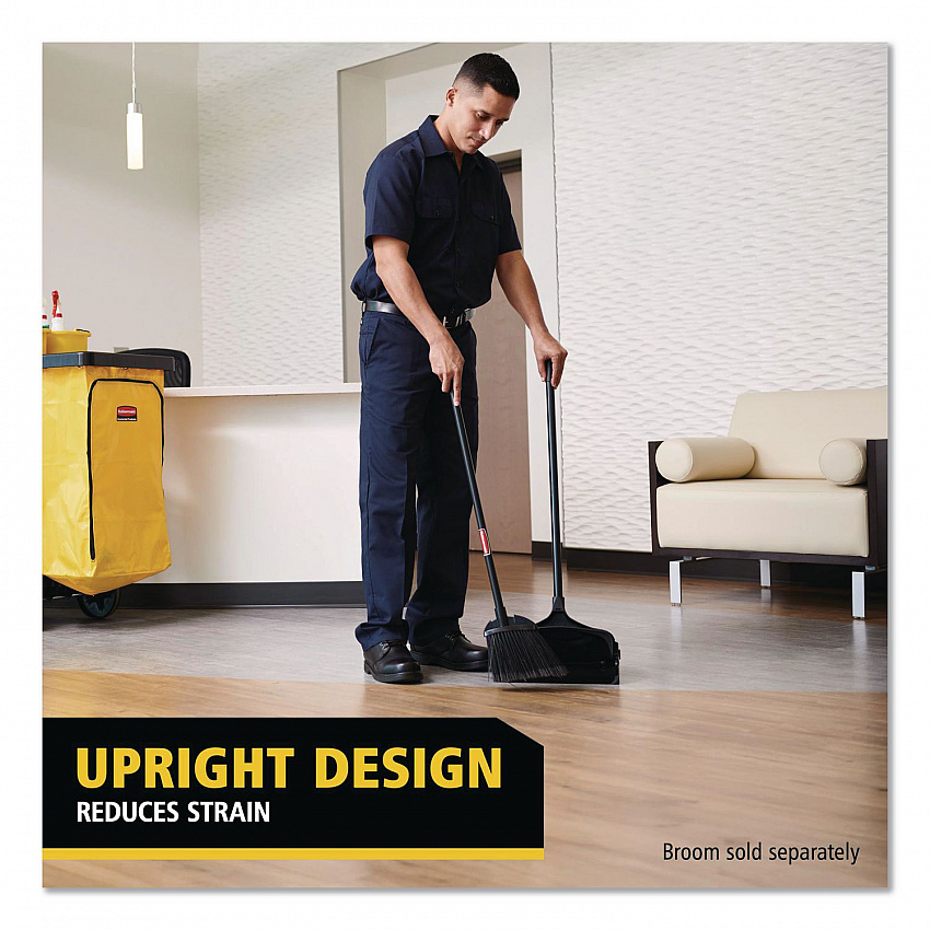 Lobby Pro Upright Dustpan with Wheels, 12.5 x 37,  27.5" Handle, Polypropylene/Vinyl Coat, Black (253100BK)