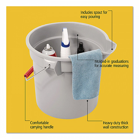 BRUTE Round Utility Pail, 14 qt, Plastic, Gray, 12