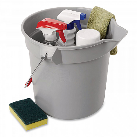 BRUTE Round Utility Pail, 10 qt, Plastic, Gray, 10.5