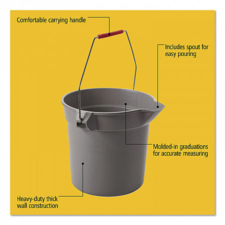 BRUTE Round Utility Pail, 10 qt, Plastic, Gray, 10.5