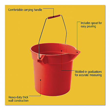 BRUTE Round Utility Pail, 10 qt, Plastic, Red, 10.5