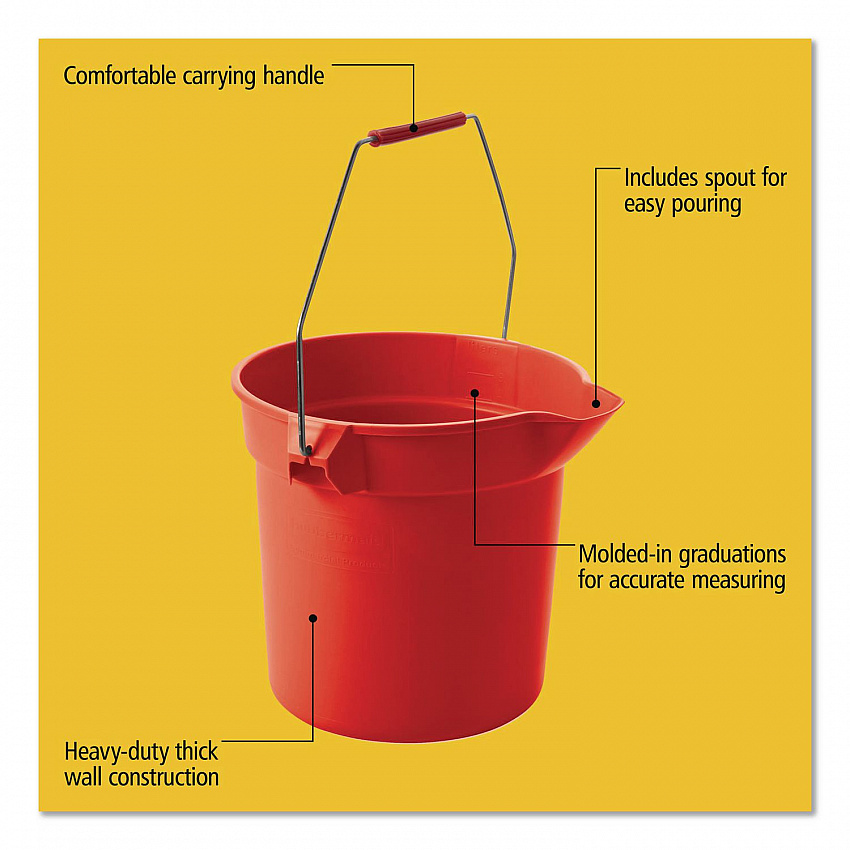 BRUTE Round Utility Pail, 10 qt, Plastic, Red, 10.5" Diameter (2963RED)