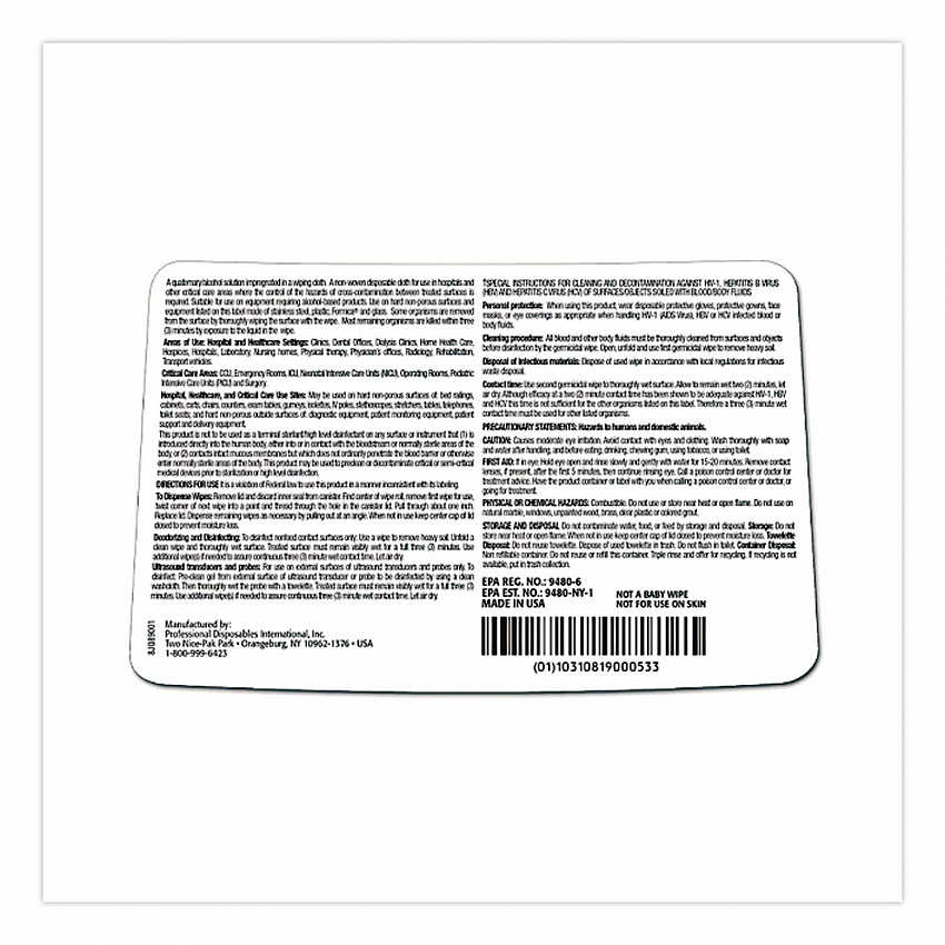 PDI San-Cloth Plus Germicidal Disposable Cloth, 6 x 6.75, Unscented, White, 160/Pack (Q89072PK)