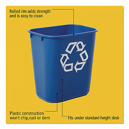 Deskside Recycling Container, Small, 13.63 qt, Plastic, Blue (295573BE)
