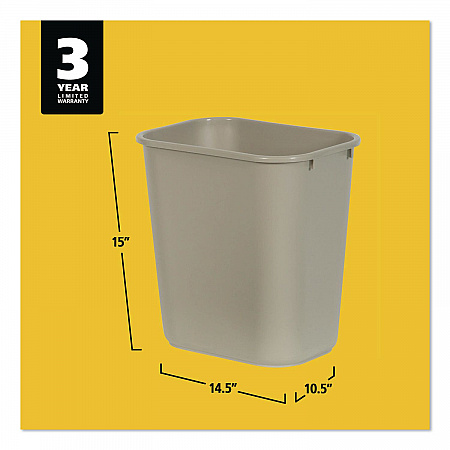 Deskside Plastic Wastebasket, 7 gal, Plastic, Beige (295600BG)