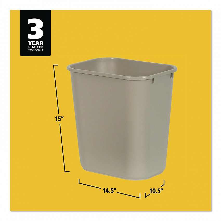 Deskside Plastic Wastebasket, 7 gal, Plastic, Beige (295600BG)