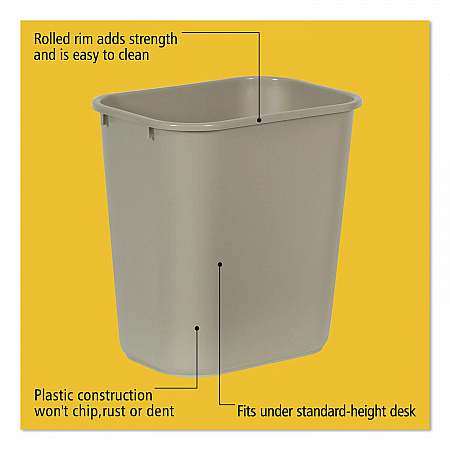 Deskside Plastic Wastebasket, 7 gal, Plastic, Beige (295600BG)
