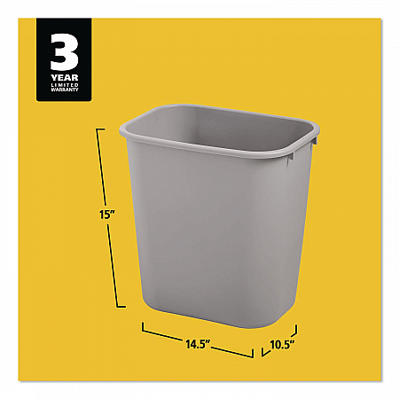Deskside Plastic Wastebasket, 7 gal, Plastic, Gray (295600GY)