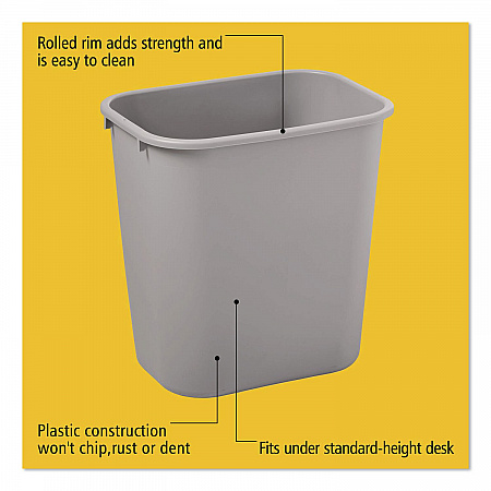 Deskside Plastic Wastebasket, 7 gal, Plastic, Gray (295600GY)