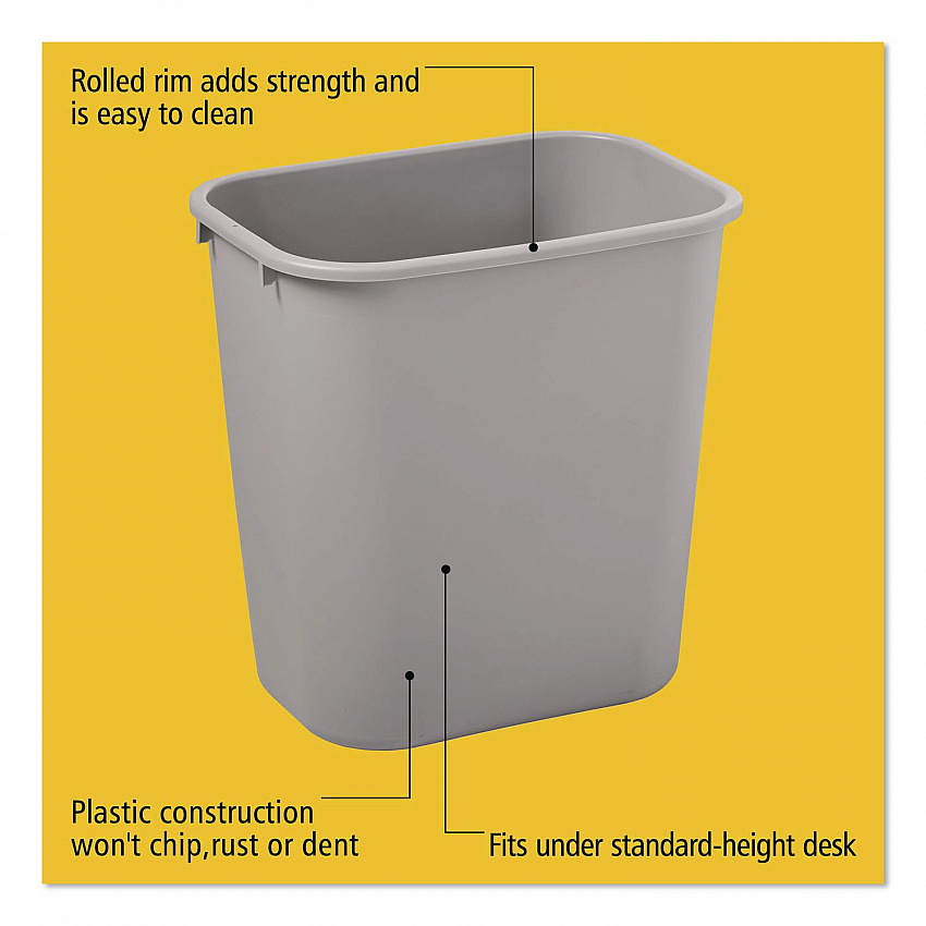Deskside Plastic Wastebasket, 7 gal, Plastic, Gray (295600GY)