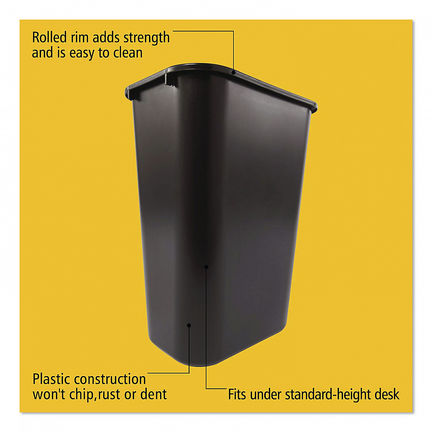 Deskside Plastic Wastebasket, 10.25 gal, Plastic, Black (295700BK)