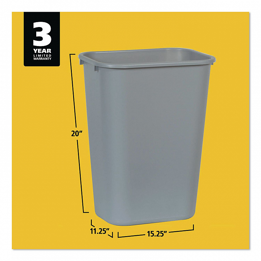 Deskside Plastic Wastebasket, 10.25 gal, Plastic, Gray (295700GY)