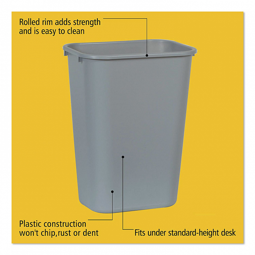 Deskside Plastic Wastebasket, 10.25 gal, Plastic, Gray (295700GY)