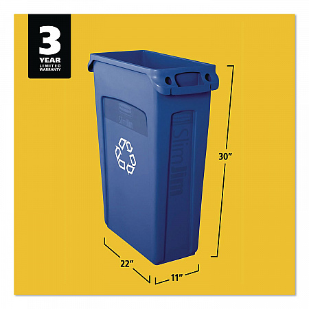 Slim Jim Plastic Recycling Container with Venting Channels, 23 gal, Plastic,  Blue (354007BE)
