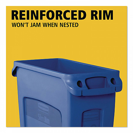 Slim Jim Plastic Recycling Container with Venting Channels, 23 gal, Plastic,  Blue (354007BE)
