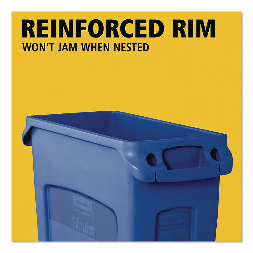 Slim Jim Plastic Recycling Container with Venting Channels, 23 gal, Plastic,  Blue (354007BE)