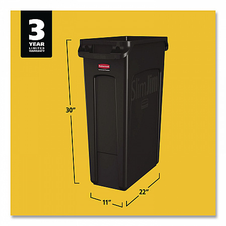 Slim Jim with Venting Channels, 23 gal, Plastic, Black (354060BK)