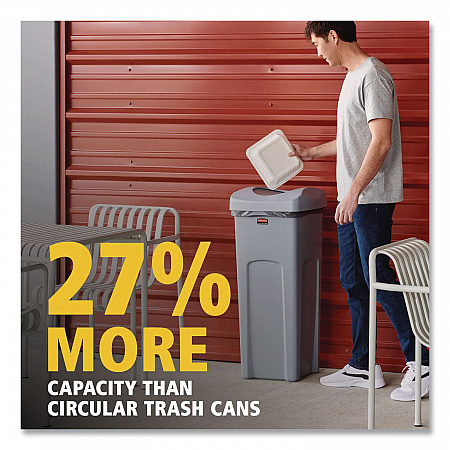 Universal Square Trash Can with Swing Lid, 23 gal, Plastic, Gray (2143862)