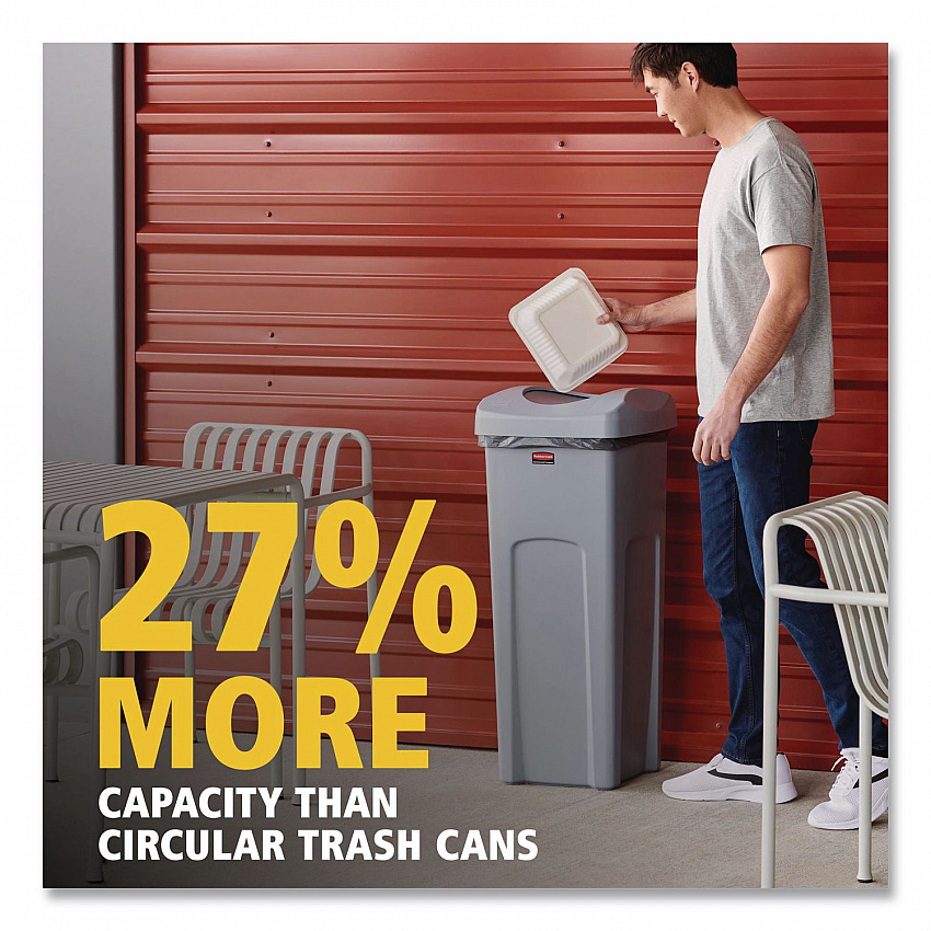 Universal Square Trash Can with Swing Lid, 23 gal, Plastic, Gray (2143862)