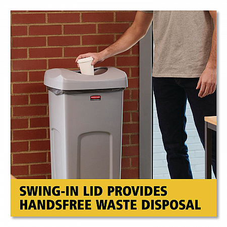 Universal Square Trash Can with Swing Lid, 23 gal, Plastic, Gray (2143862)
