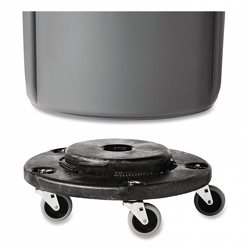Brute Round Twist On/Off Dolly, 250 lb Capacity, 18" dia x 6.63"h, Fits 20 to 55 Gallon BRUTE Containers, Black (264000BK)