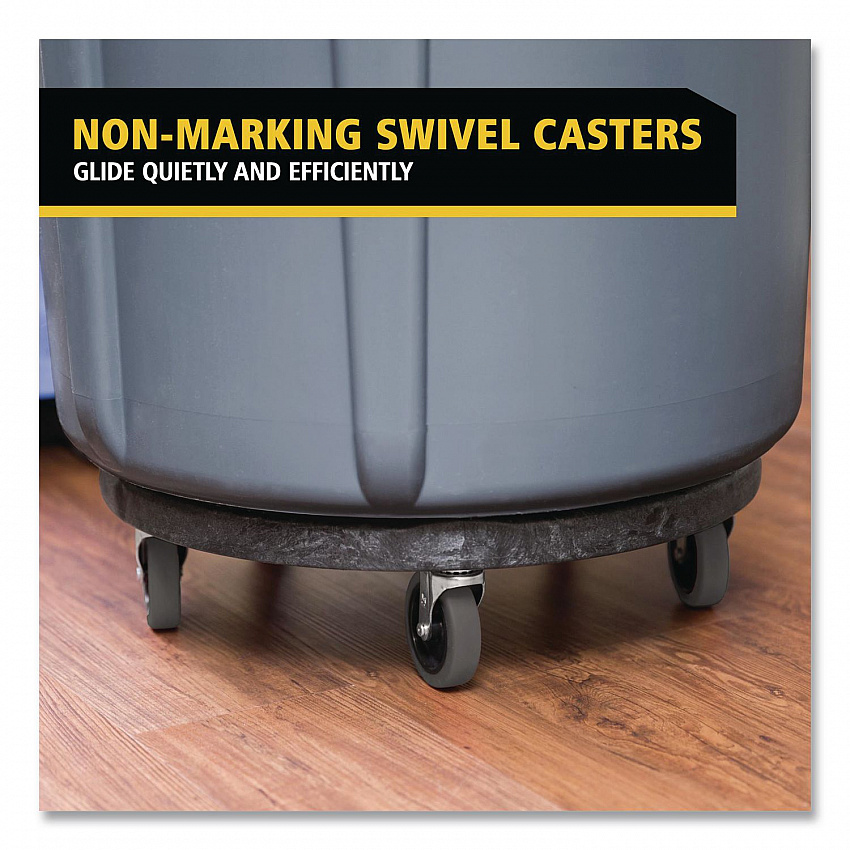 Brute Round Twist On/Off Dolly, 250 lb Capacity, 18" dia x 6.63"h, Fits 20 to 55 Gallon BRUTE Containers, Black (264000BK)