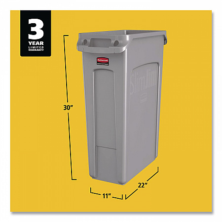 Slim Jim with Venting Channels, 23 gal, Plastic, Gray (354060GY)