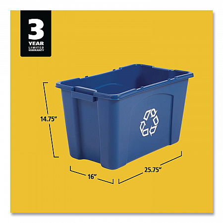 Stacking Recycle Bin, 18 gal, Polyethylene, Blue (571873BE)