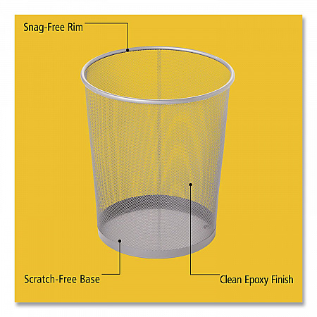 Steel Mesh Wastebasket, 5 gal, Steel Mesh,  Silver (WMB20SLV)