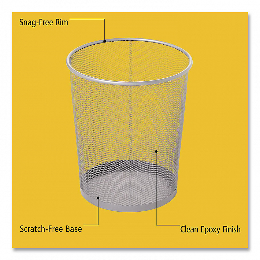 Steel Mesh Wastebasket, 5 gal, Steel Mesh,  Silver (WMB20SLV)