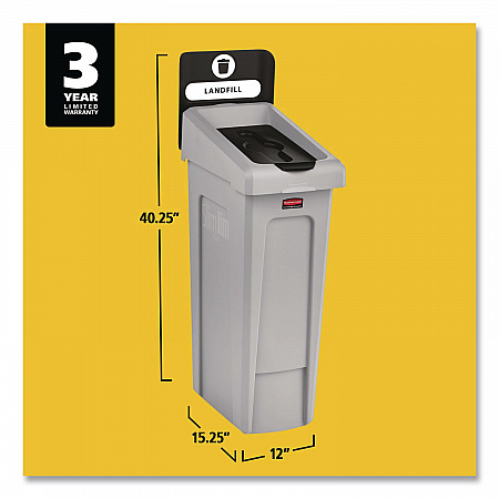 Slim Jim Recycling Station Kit, 1-Stream Landfill, 23 gal, Plastic, Gray/Black (2185053)