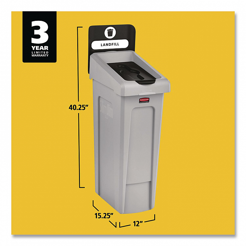 Slim Jim Recycling Station Kit, 1-Stream Landfill, 23 gal, Plastic, Gray/Black (2185053)
