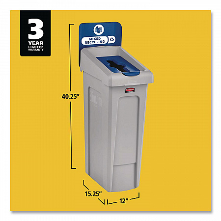 Slim Jim Recycling Station Kit, 1-Stream Mixed Recycling, 23 gal, Plastic, Gray/Blue (2185055)