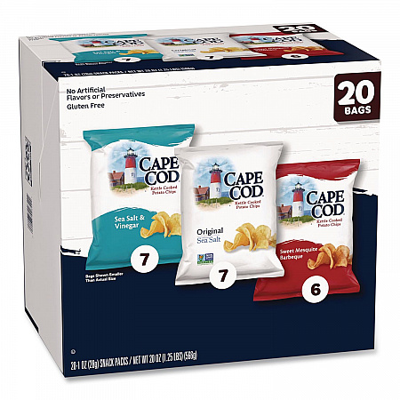 Gluten-Free Potato Chips Variety Pack, Sea Salt and Vinegar/Sweet Mesquite Barbeque/Original Sea Salt, 1 oz Bag, 20/Carton (SNY00342)