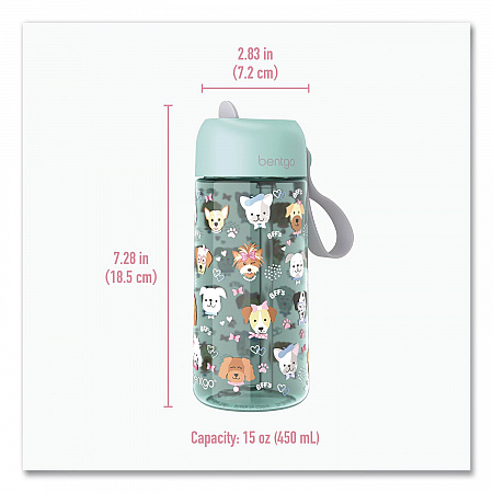 Puppy Love Plastic Water Bottle, 15 oz, Multicolor (DWB1PPY)