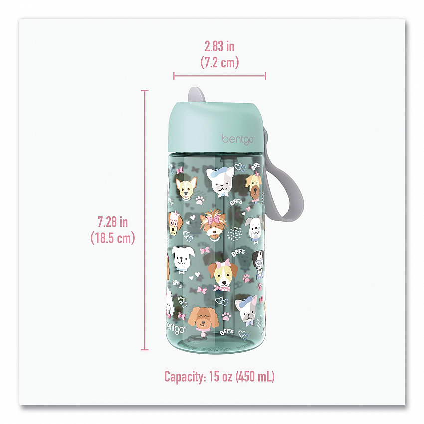 Puppy Love Plastic Water Bottle, 15 oz, Multicolor (DWB1PPY)