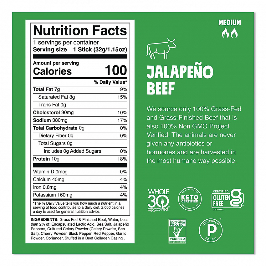 Jalepeno Beef Meat Stick, 1.15 oz Stick, 24/Box (ZHO00425)