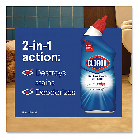 Disinfecting Toilet Bowl Cleaner with Bleach, Rain Clean Scent, 24 oz Bottle, 2/Pack, 6 Packs/Carton (30924CT)