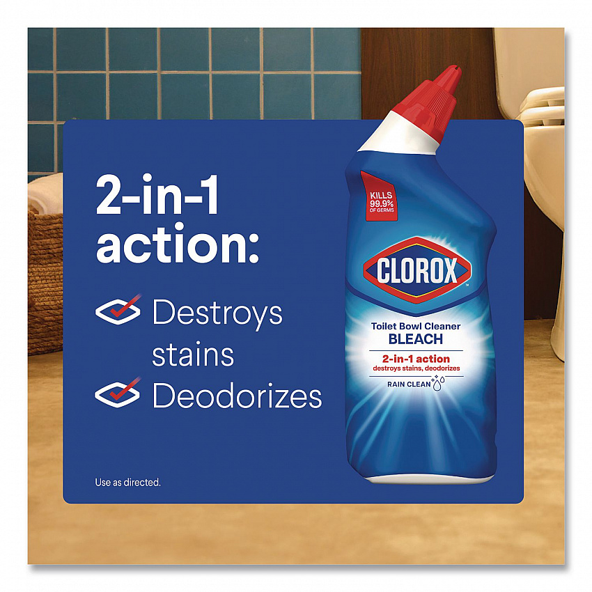 Disinfecting Toilet Bowl Cleaner with Bleach, Rain Clean Scent, 24 oz Bottle, 2/Pack, 6 Packs/Carton (30924CT)