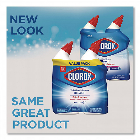 Disinfecting Toilet Bowl Cleaner with Bleach, Rain Clean Scent, 24 oz Bottle, 2/Pack, 6 Packs/Carton (30924CT)