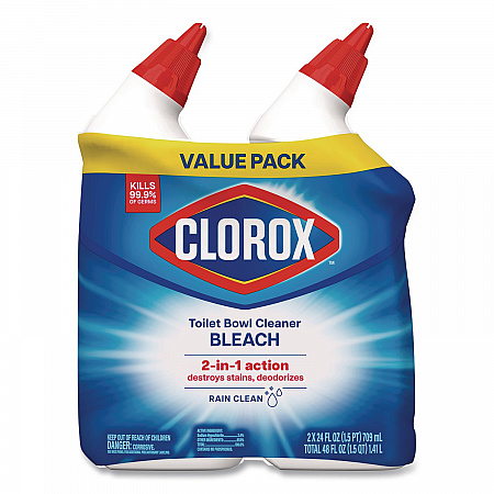 Disinfecting Toilet Bowl Cleaner with Bleach, Rain Clean Scent, 24 oz Bottle, 2/Pack, 6 Packs/Carton (30924CT)