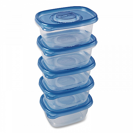 Soup and Salad Containers, Medium Rectangle, 24 oz, 6.49 x 4.86 x 2.98, Clear/Bue, Plastic, 5/Pack (60796PK)