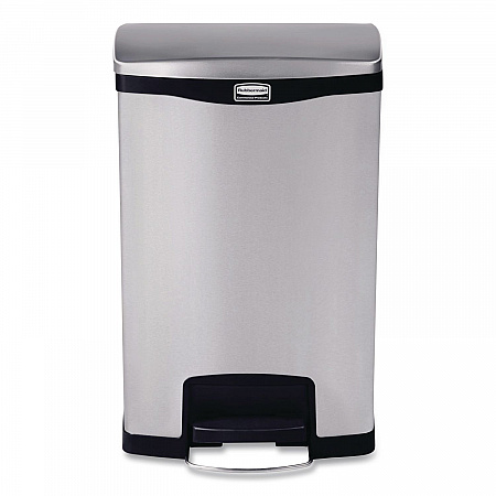 Slim Jim Stainless Steel Step-On Container, Front Step Style, 13 gal, Stainless Steel, Black (1901992)
