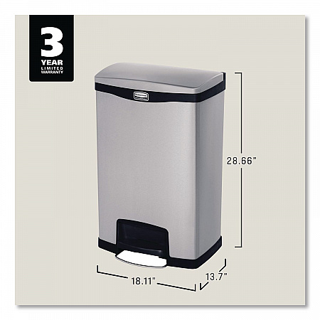 Slim Jim Stainless Steel Step-On Container, Front Step Style, 13 gal, Stainless Steel, Black (1901992)