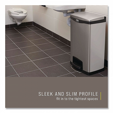 Slim Jim Stainless Steel Step-On Container, Front Step Style, 13 gal, Stainless Steel, Black (1901992)