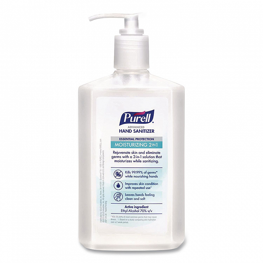 2 in 1 Moisturizing Advanced Hand Sanitizer Gel, 12 oz Pump Bottle, Clean Scent, 12/Carton (369812CT)