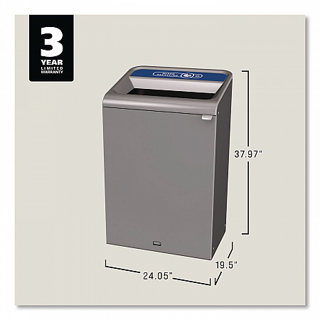 Configure Indoor Recycling Waste Receptacle, Mixed Recycling, 33 gal, Metal, Gray (1961629)